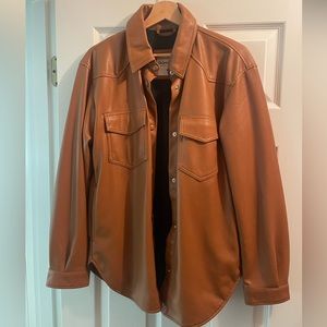 Cognac Faux Leather Shacket- Lily & Lottie by Chelsea DeBoer